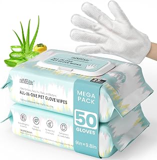 IMMHABI Hypoallergenic Pet Glove Wipes for Dogs & Cats, 50 Count | Between-Bath Freshening, Head-to-Paw Grooming, Instant-Cleaning & Deodorizing, Lick-Safe Formula, Unscented