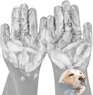 Pet Grooming Gloves, 5-Finger Silicone Dog Bath Scrubber with High-Density Teeth, Reusable Washing Massage Gloves for Dogs & Cats（Grey）