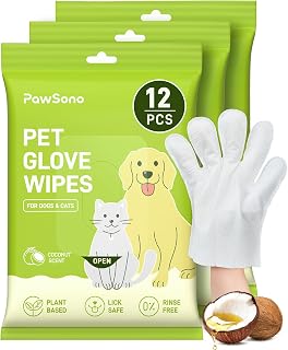PawSono 36 Count Pet Wipes for Dogs & Cats, Glove Design, Coconut Scent | Natural Hypoallergenic Formula, Quick Daily Grooming for Paws, Butt & Body, No-Rinse Cleaning Between Baths & Travel
