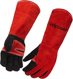 vclpower Animal handling Gloves 16-inch Leather for Women with Small Hands | Reinforced leather, 7.5-inch forearm guard and secure grip, Medium for women and smaller hands, Red