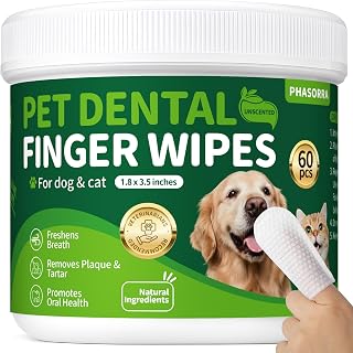 Pet Tooth Brushing Kit, 60Ct Teeth Cleaning Wipes for Dogs & Cats | Toothbrush & Toothpaste Alternatives, Heavy Duty Teeth Cleaning for Pet, Remove Tartar & Plaque, Breath Freshener