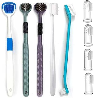 Dog Toothbrush Kit, 360-Degree Finger Three-Sided Design, Non Slip Dual Head Dog Toothbrush, Easy Teeth Cleaning and Dental Care (9 Pack)