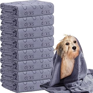 Peryiter 8 Pcs Dog Drying Towels Bulk 55'' x 28'' Pet Grooming Absorbent Microfiber Dog Bath Towels Quick Drying Puppy Bathing Towel for Small Medium Large Cats Pets Bathing Grooming(Grey)