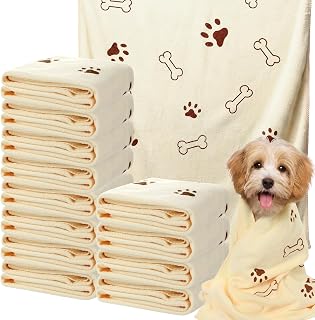 Irenare 12 Pack Dog Bath Towel Set 20'' x 39'' Microfiber, Beige | Dog Drying Grooming Towel ,Absorbent Quick ,Soft Cat Shower Essential for Small Medium Puppy Pet