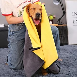 Dog Towel for Large Dogs Super Absorbent Microfiber Dog Bath Towel for Drying Small Medium Large Dogs and Cats, Yellow & Grey L