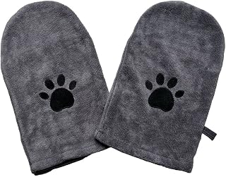 Microfiber Pet Towel Mitts - Paw Cleaning and Drying Mitts/Gloves for Dogs and Cats (Gray, Standard - 2 Pack)