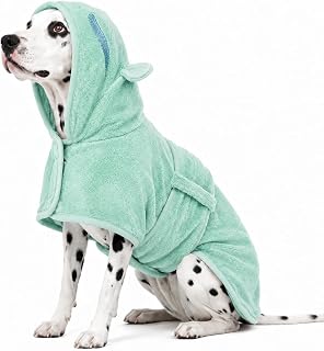 Dog Bathrobe, Fast Drying Coat,Super Absorbent Bath Towel Green L | Microfibre/Magic Sticker/ Belly Strap/ Dog Robes After Bath/ Dog Bath Robe for Puppy Small Medium Large Dog Cat Costumes
