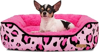 Rectangle Washable Dog Bed for Large, Medium & Small Dogs &ndash; Soft Calming Puppy Beds, Durable Warm Pet Sofa with Non-Slip Bottom for Indoor Use.Pink S Size (18.9"x18.9"x6.3")