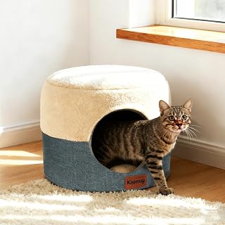 2-in-1 Foldable Cat Bed for Indoor Cats, Cat Cave & Sofa Bed | 15.7"D x 13"H, Reversible Cushion,Enclosed Cat Bed, Hanging Cat Toys, Non-Slip, Small Cat House, Grey