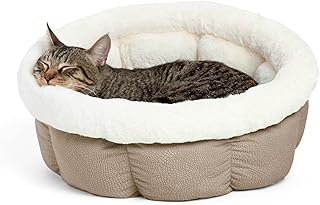 Best Friends by Sheri Cuddle Cup Ilan Burrow Dog Bed, Wheat, 17" | Cat Burrow Bed, Round & Washable, Orthopedic Support, Head Rest & High Walls, Microfiber, Pets Up to 12 lbs