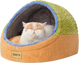Cute Cat Beds for Indoor Cats,Cave Bed for Kittens,Hideaway Cat House&Tent | Anti-Slip Bottom Cat Bed, Washable Removable Cushion, M(16"x16"x13"), Green