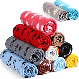 Tegeme 12 Pcs Fleece Blanket for Pet Dog Puppy,Cute Style,16 x 24 Inches | Paw Print Design, Soft Warm Pet Bedding Cover Blanket, for Small Animals Dogs Cats Cage Liner Sleep Mat Pad Kitten