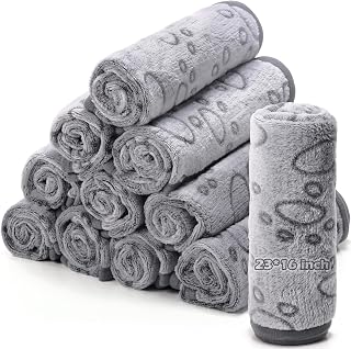 Tegeme 12 Pcs Puppy Blanket for Cat, 23 x 16 Inch Gray | Warm Soft Fluffy Fleece, Colorful Paw Print, Blanket for Dog Puppy Kitten Cat, Flannel Throw for Bulk Litter Gift Set