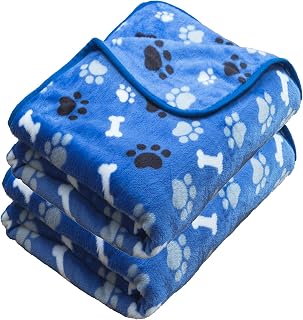 Dog Blanket Paw Bone Pattern 1 Pack 2 Super Soft Warm Flannel Sofa Cover Car Bed Protector, Urine Proof Washable Outdoor Pet Blanket for Puppy Large Dogs & Cats,40"*30" Blue