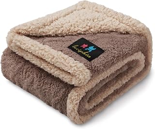 Luciphia Waterproof Dog Blanket, Reversible Sherpa Fleece for Couch Cover | Reversible waterproof pet blanket soft fleece machine washable protect couch bed, Khaki-thicken 40" x 28"