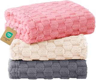 Luciphia 300GSM Fleece Dog Blanket Washable Soft Pcs3-Grey/White/Pink, S | 3D jacquard golden tortoise fleece; machine wash cold, tumble dry low; couch protector for dogs, cats, and puppies.
