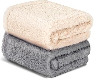 2 Pack Cat Blanket for Small Dogs Puppy Cat Kitten, 16" x 24" | Soft Warm Sherpa Fleece Cat Blanket Washable, Grey/Beige