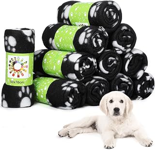 Tatuo 12 Pcs Puppy Blankets Bulk 24 x 28 Inch, Classic Style | Cute Paw Pattern, Lightweight, Machine Washable, Pet Blankets for Dog, Puppy, Cat, Kitten