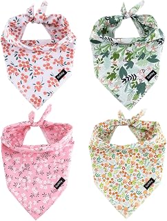 Large Summer Spring Dog Bandanas-4PCS Pink Green Orange Floral Scarf | Dog Bib kerchief Breed for Large Medium Girl Dogs Pets Gift
