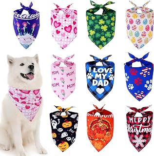 10 Pack Holiday Dog Bandanas Set, VIPITH Bandana for Large Dogs Boy Girl | Easter Mothers Day Fathers Day 4th of July Halloween Thanksgiving Christmas Birthday Dog Bandanas(Size L)