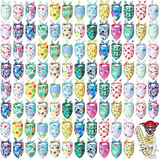 Chunful 100 Pcs Dog Bandanas Bulk Summer Pet Bandanas | Triangle Scarf Bib Kerchief Set for Small Large Dog Costume Accessories Decoration