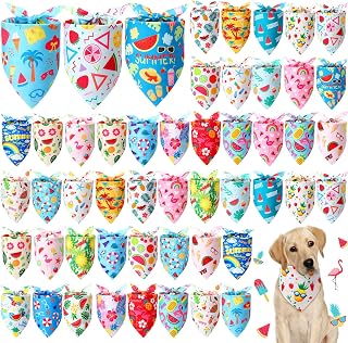 Preboun 50 Pcs Summer Bandanas Dogs Bulk Hawaiian Dog Bandanas Fruit Kerchief Set for Summer Puppy Small Medium Large Pets Costume Accessories (31. 5 x 21. 7 x 21. 7 Inch)