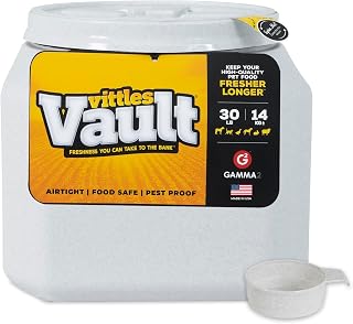 Vittles Vault Airtight Pet Food Storage Container + Scoop, Up to 30lbs | BPA Free Plastic, Sealed Airtight for Kibble, Bird Seed, Oatmeal and More; Includes Scoop, Made in USA