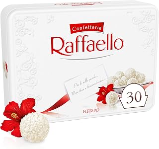 Raffaello Coconut Almond Pralines in Metal Tin Box 30 Individually Wrapped Treats, Perfect for Gifting, 10.6 oz