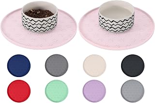 Comtim Waterproof Dog Food Mat - 2 Pack Silicone Pet Food Mat Dog Food Bowl Mats Cat Water Mats Eating Tray, Non-Slip Pet Placemat with Lip for Messy Drinkers to Protect Floor,Pink 11"&times;11"