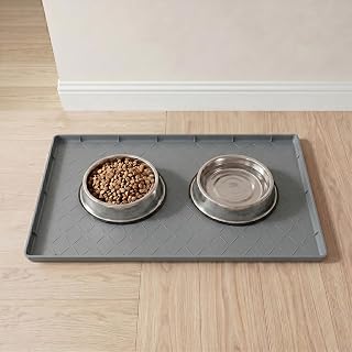 MateeyLife Silicone Waterproof Mat for Dog & Cat Food Mat 19"X12" | BPA-Free Non-Slip Pet Feeding Mat, Dog Food Tray for Food & Water Bowls, Protect Floor Against Spills, Dark Grey