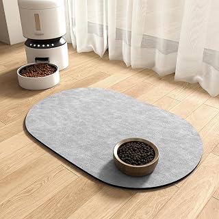 MontVoo Absorbent Dog Food Mat-Dog Mat for Food and Water Bowl | Quick Dry Pet Dish Mat, No Stains & Easy Clean Cat Rug for Messy Drinkers Cat Accessories Pet Supplies, 12"x19", Lightgrey