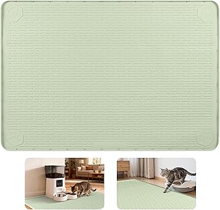 Cat Food Mat Extra Large Silicone Pet Bowl Mat 40''x28'', Green | Cat Mat for Food and Water, Dog & Cat Bowl Mat with Raised Edges, Waterproof Non-Slip Pet Placemat for Floor
