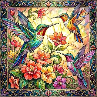 Vintage Paint Hummingbird Flower 1000 Piece Puzzles for Adults | Floral Hummingbirds Puzzles for Adults 1000 Pieces, Impossible Hard Fun Challenging Stained Glass Puzzles for Adults