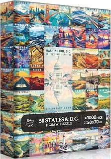 50 States & Washington, D.C. Jigsaw Puzzles for Adults 1000 Pieces, United States 1000 Piece Puzzle, Travel Poster Design of Family Puzzle,challenging Puzzle,USA States Puzzle