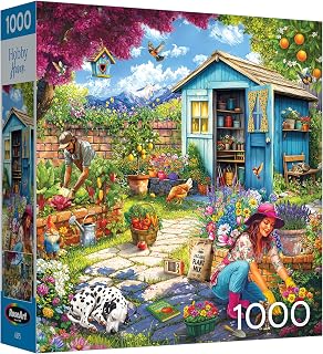 RoseArt Hobby Haven Couple in The Garden 1000 Piece Jigsaw Puzzle | 19.25" x 26.625" Finished Size, Fully Interlocking Pieces, Bonus Poster Included, Made in USA