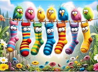 Birds Family Puzzles Colorful Cartoon Socks 1000 Pieces 27.5 X 19.7in | jigsaw puzzles 1000 pieces jigsaw puzzles bird puzzle family puzzle Socks Puzzle