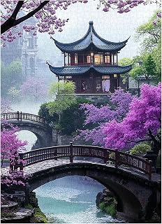 PICKFORU Plum Blossom Dreamscape Puzzles for Adults 1000 Pieces, Vintage Flower Tree 1000 piece Puzzle for Adults, Impossible Unique Lake Park Theme as Home Decor