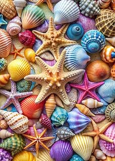 Jigsaw Puzzles for Adults 1000 Pieces-Colorful Seashell and Starfish | 1000 Piece Puzzle for Adults with Letter on Back No Dust, Beach Puzzles with 1:1 Poster(27.6"x19.7")