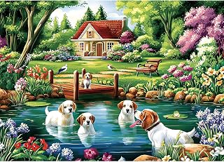 1000 Piece Puzzle for Adults &ndash; Summer Animals Puppies Jigsaw Puzzle, Plant Puzzle 1000 Pieces, Relaxing and Challenging Gift for Adults, 28&times;20 in