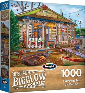 RoseArt Chris Bigelow Castaway Bait and Tackle 1000 Piece Jigsaw Puzzle | 20" x 27" Finished Size, Fully Interlocking Pieces, Bonus Poster Included, Made in USA