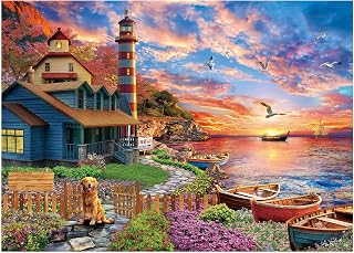 BenBen Puzzles for Adults 1000 Pieces, Sunset at Lighthouse Cove | Patterned Back Jigsaw Puzzles, Thick Cardboard Pieces, Snug Fit, Challenging Puzzles for Family Game Night, Home D&eacute;cor