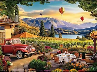 500 Piece Jigsaw Puzzle for Adults &ndash; Scenic Vineyard with Hot Air Balloons & Red Truck &ndash; Relaxing and Beautiful Puzzle for Adults & Teens Recycled Cardboard, 20.5" x 15"