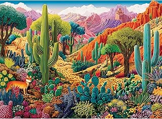 Colorful Desert 500 Piece Puzzle, Vibrant Landscape for Adults | Cacti, Fox and Mountains Jigsaw Puzzles, Relaxing Gift for Adults, Seniors, 20.5 x 15 in