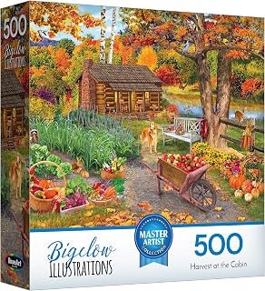 RoseArt Bigelow Illustrations Harvest at the Cabin 500 Piece Jigsaw Puzzle | 18" x 24" Finished Size, Fully Interlocking Pieces, Bonus Poster Included, Made in USA