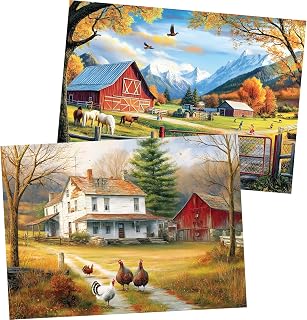 2 Pack 300 Pieces Puzzle for Adults,Autumn Puzzle Farm Jigsaw Puzzles | Countryside Jigsaw Puzzle for Adults Kids Seniors Premium Cardboard Puzzles for Tabletop Family Activity Gift