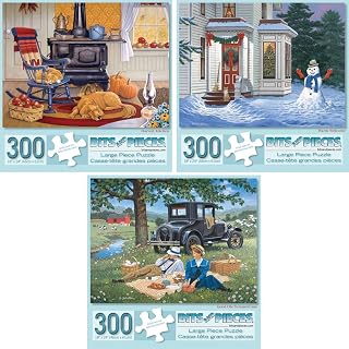 Bits and Pieces &ndash; Value Set of Three Large 300 Piece Jigsaw Puzzles for Adults &ndash; Seasons Themed Jigsaw Puzzles Designed by Artist John Sloane, Completed Puzzle Size: 18" x 24"