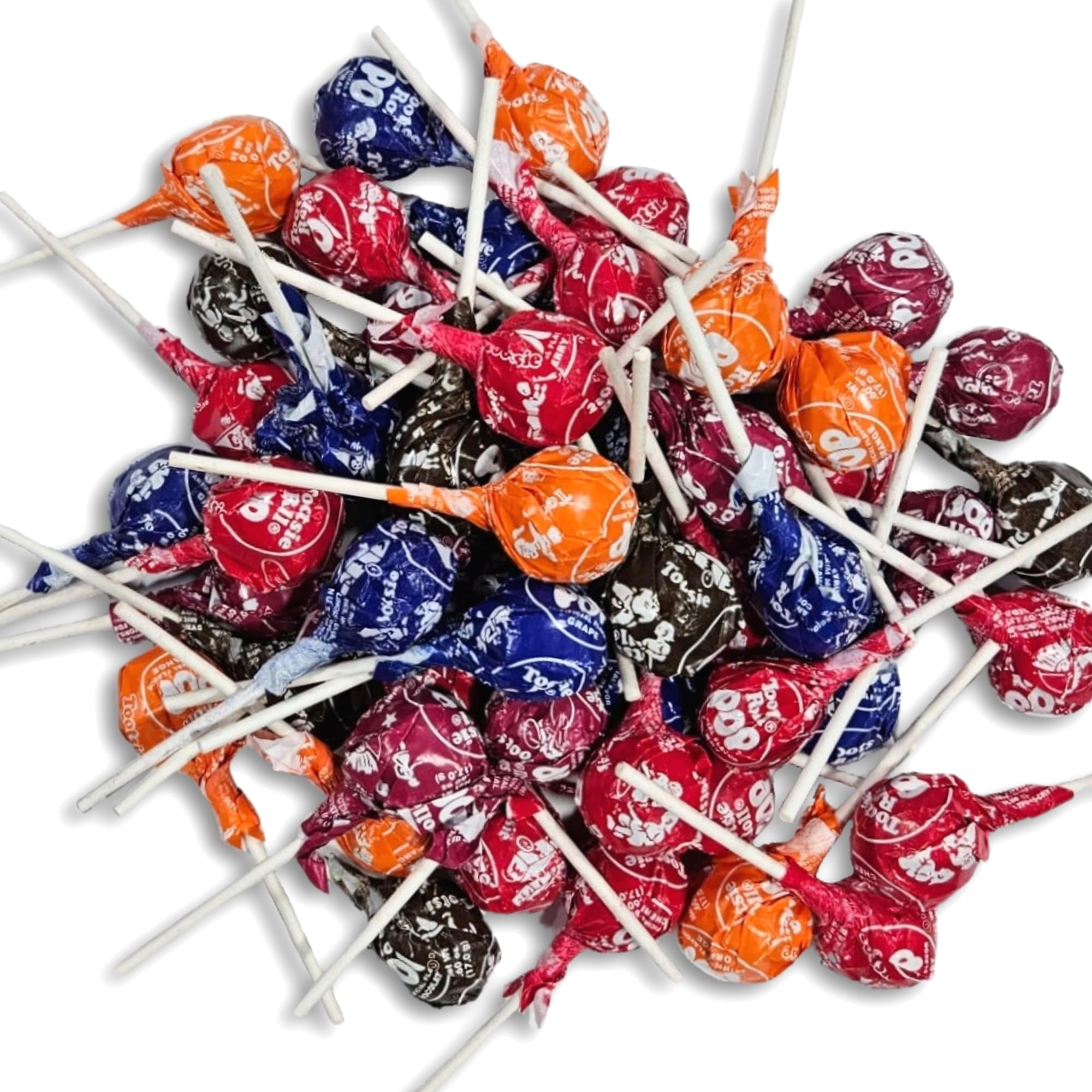 Tootsie Roll Chocolate Candy Filled Lollipops Bulk Value Pack | Cherry, Chocolate, Grape Orange, Raspberry | 3 Pounds