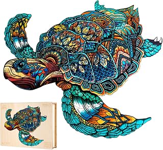 Jigfoxy Wooden Puzzles for Adults, Sea Turtle Wooden Jigsaw Puzzles for Adults Kids, Unique Animal Shape Wood Cut Puzzles, Christmas Thanksgiving Gifts for Friend Family(M-11.8x10in-180pcs)