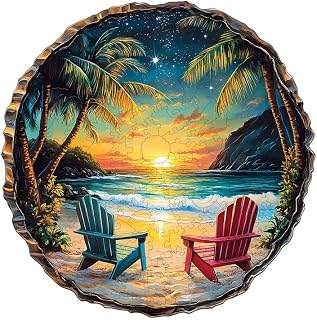 Jigfoxy Wooden Puzzle for Adults, Sunset Beach Wood Puzzles Adult | Unique Animal-Shaped Wooden Jigsaw Puzzle, Christmas Birthday Gifts for Women, Men, Puzzle Lovers (M-11.4*11.3in-200pcs)