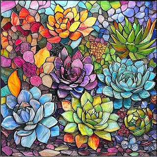 Delobil Stained Glass Puzzle Succulent Wooden Puzzles for Adults 200 Pieces, Unique Challenging Jigsaw Puzzles Gift for Friends Family Game Medium Size 11.2'' x11.2''